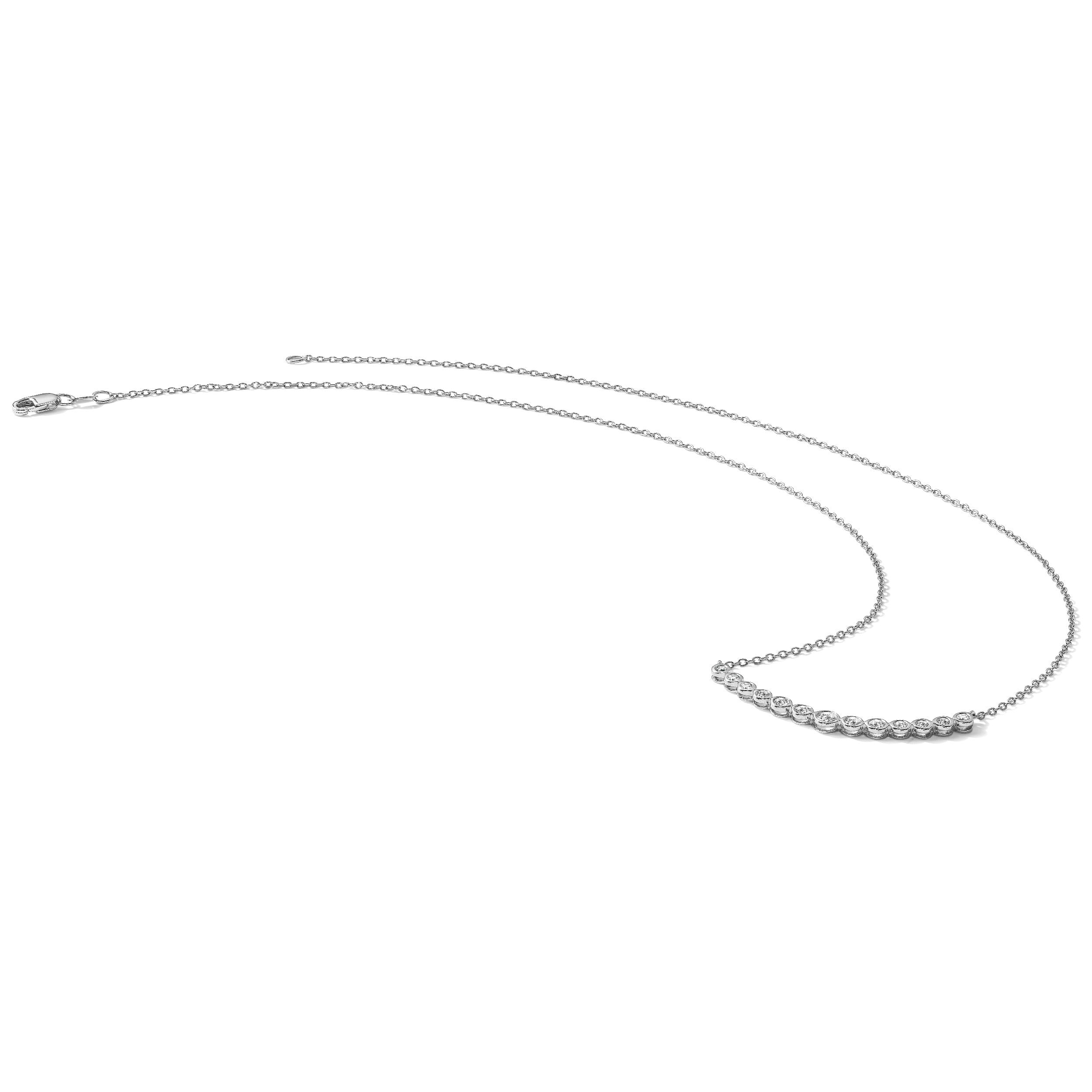 14K Weißgold Echt Diamant Gebogen Stab Halskette