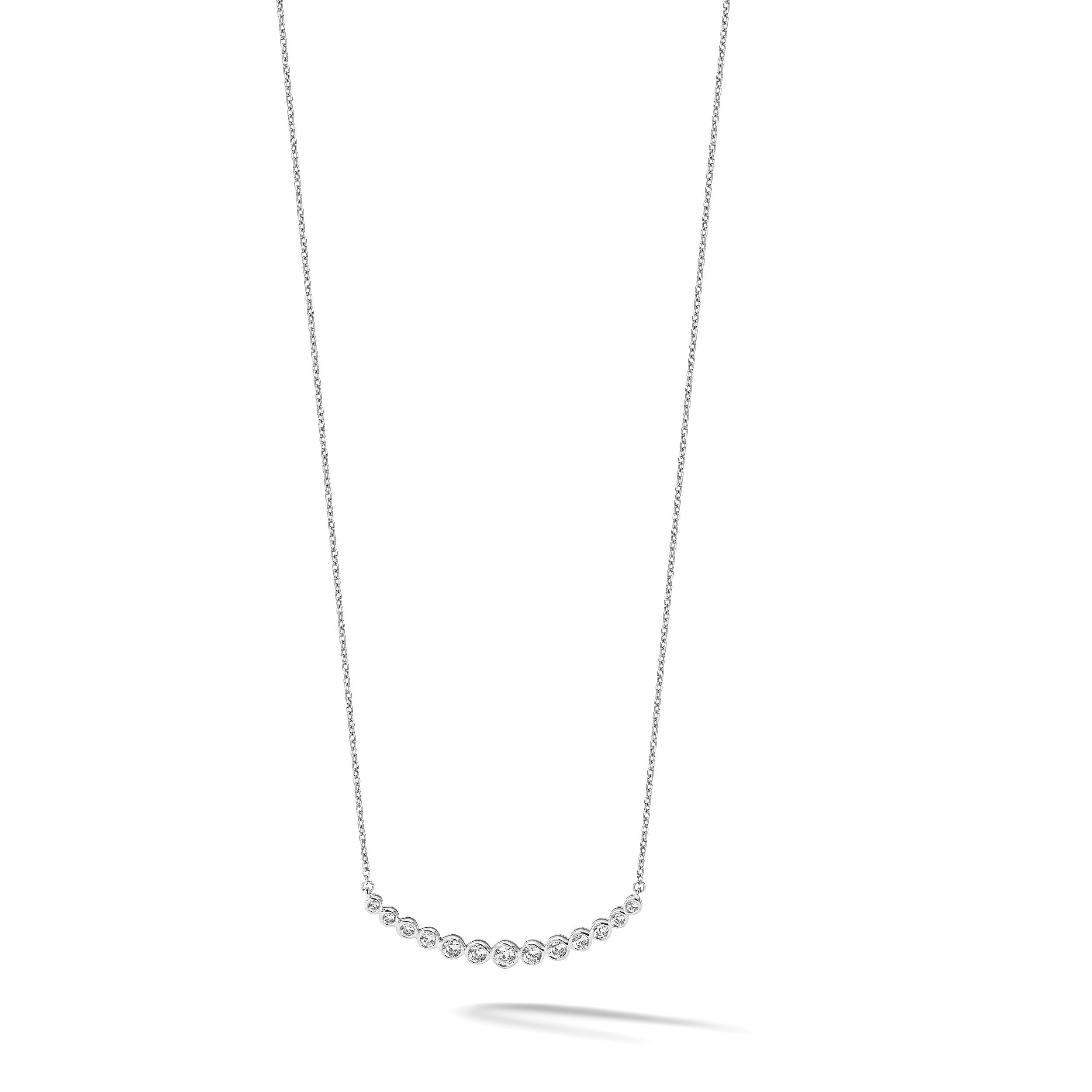 14K Weißgold Echt Diamant Gebogen Stab Halskette