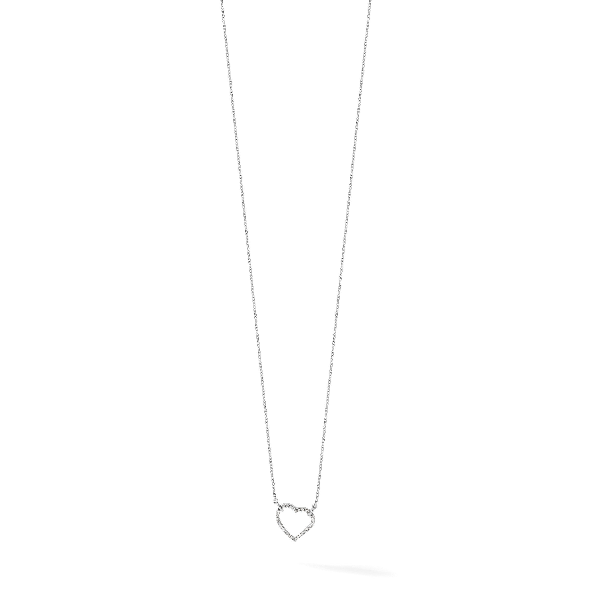 14K Weißgold Halskette mit Herz-Anhänger aus echten Diamanten
