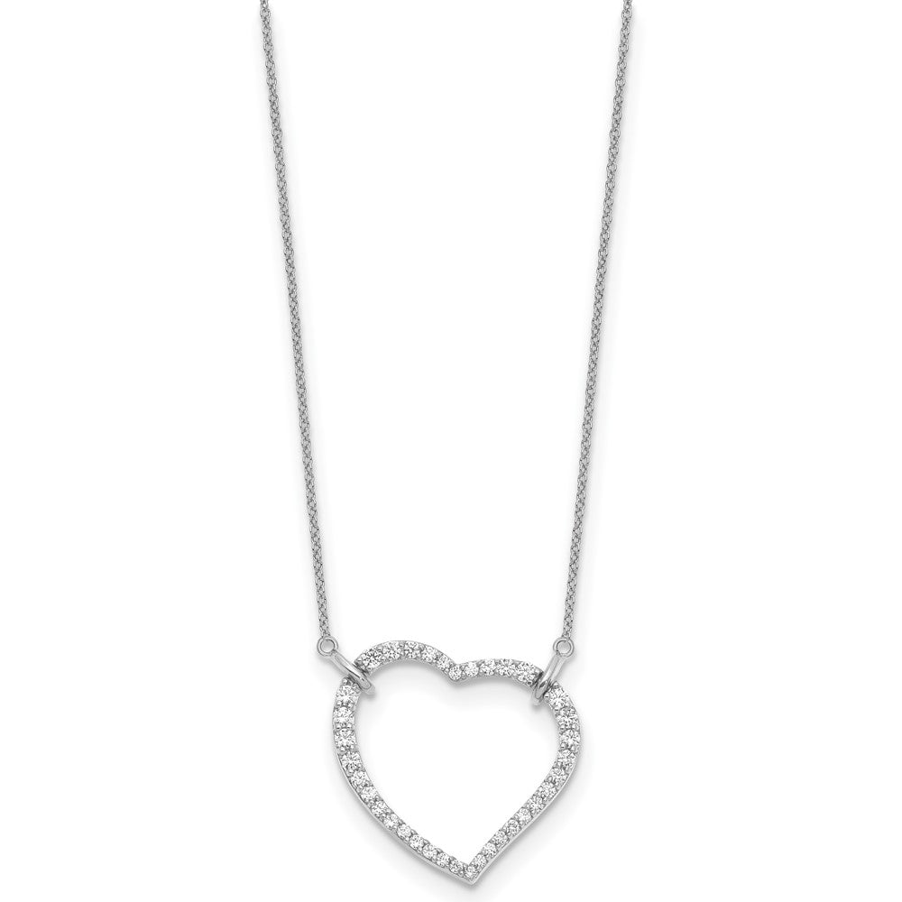 14k Weißgold Herzanhänger-Halskette mit echten Diamanten