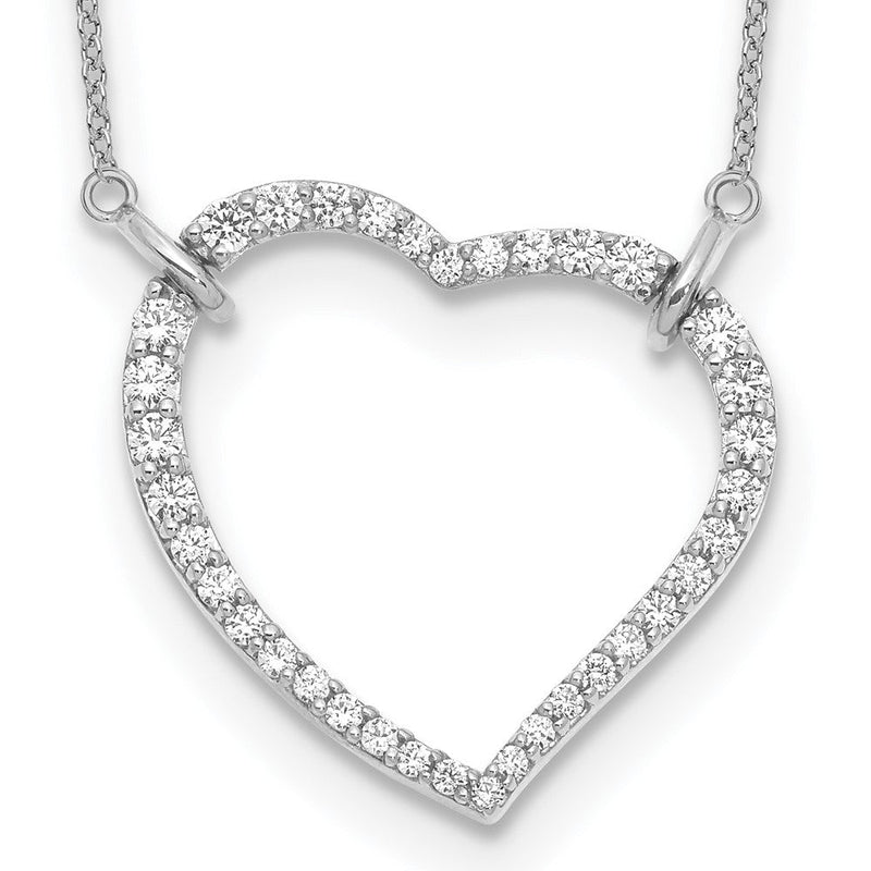 14k Weißgold Herzanhänger-Halskette mit echten Diamanten