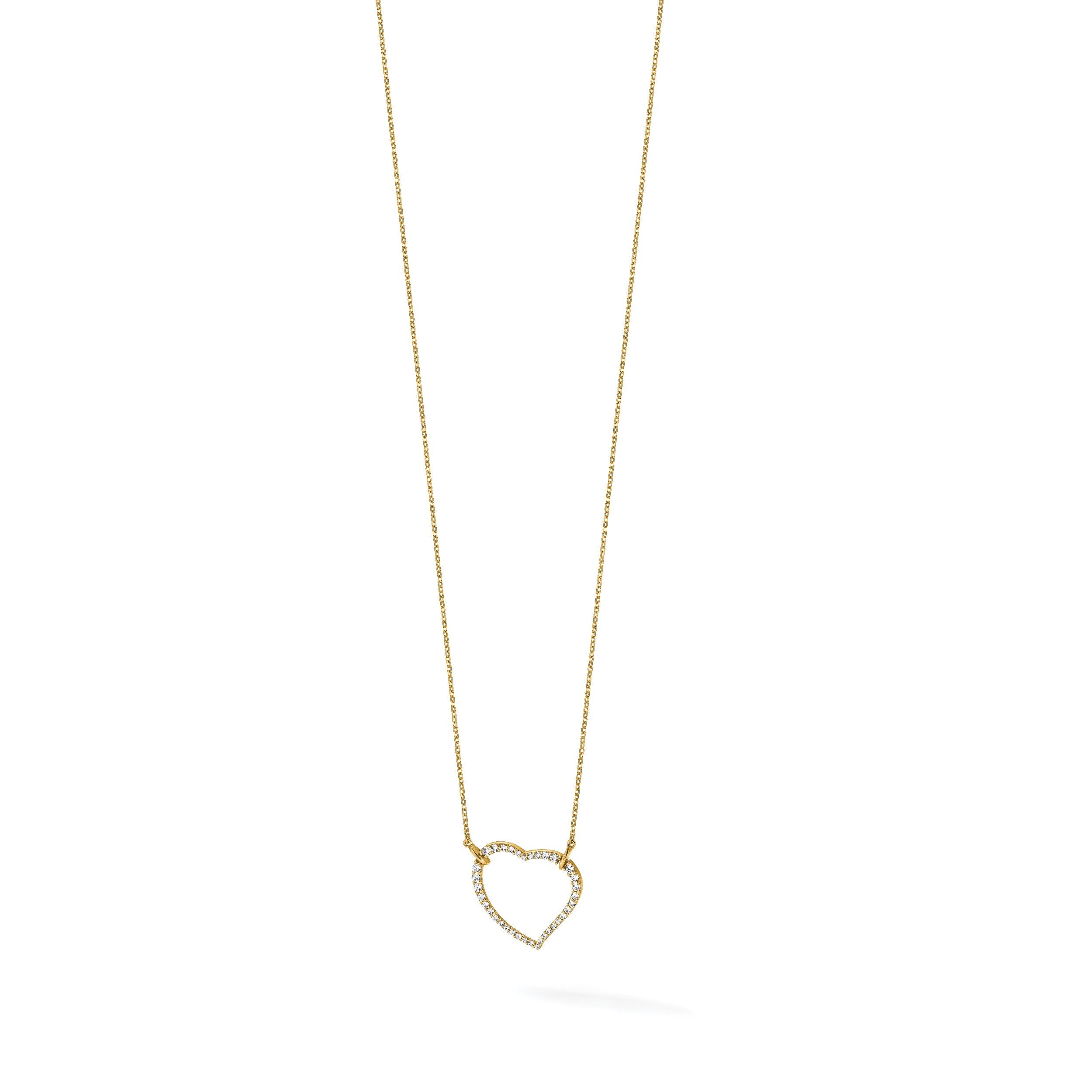 14K Gelbgold Herz-Anhänger-Kette mit echten Diamanten
