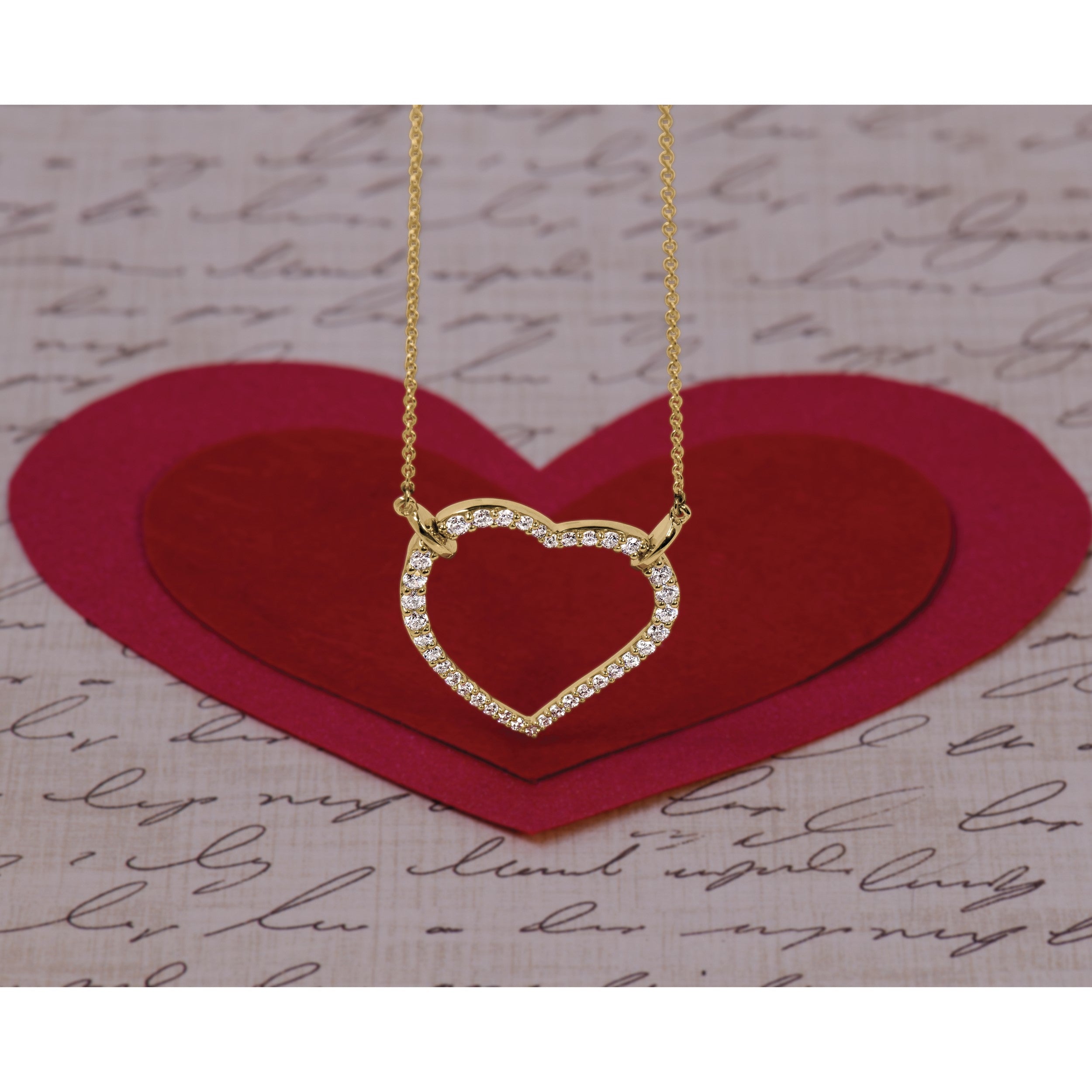 14K Gelbgold Herz-Anhänger-Kette mit echten Diamanten
