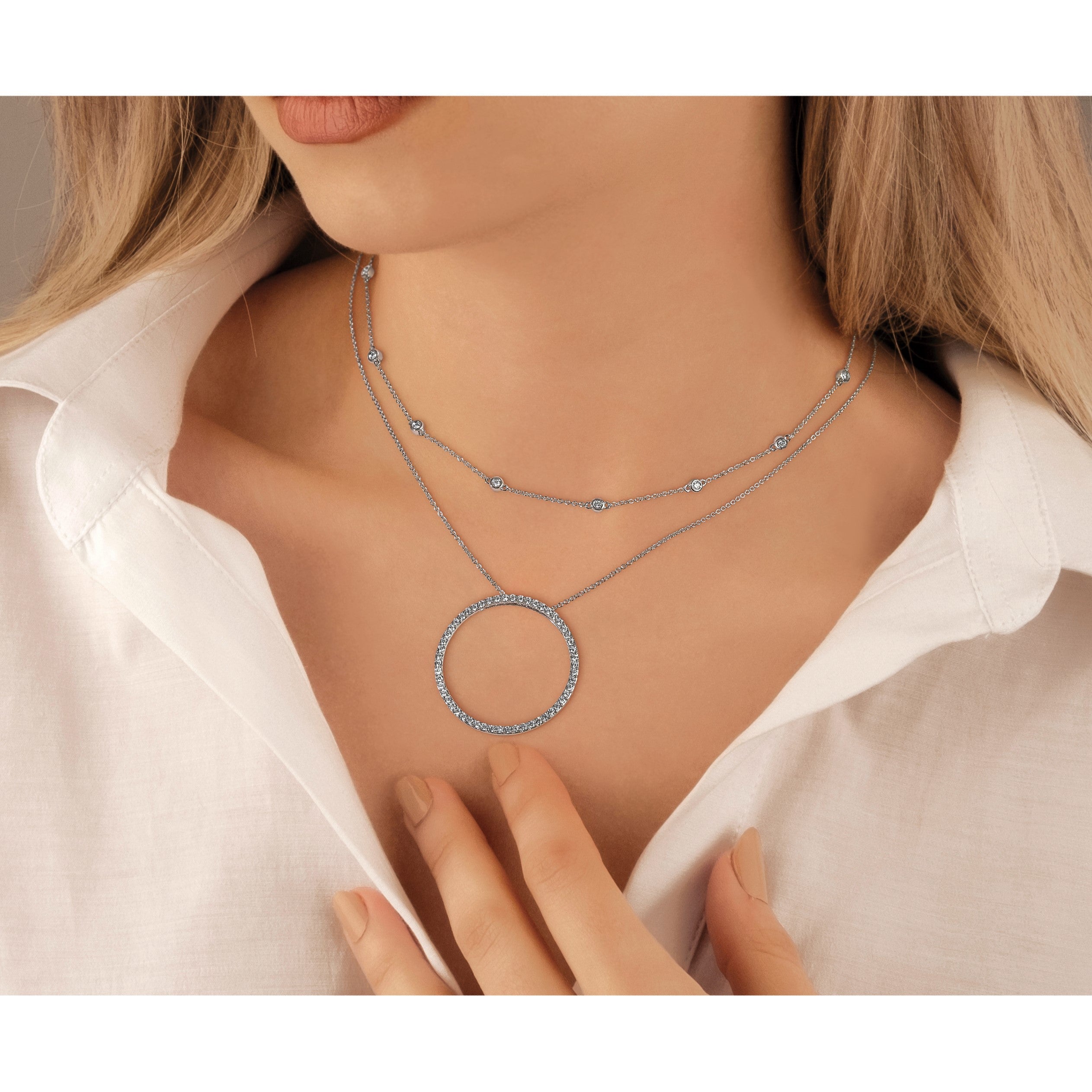 14K Weißgold Echt Diamant Station Ankerkette Halskette