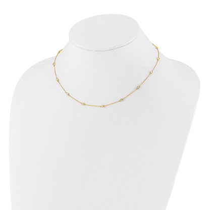 14K Gelbgold Echt Diamant Station Ankerkette Halskette