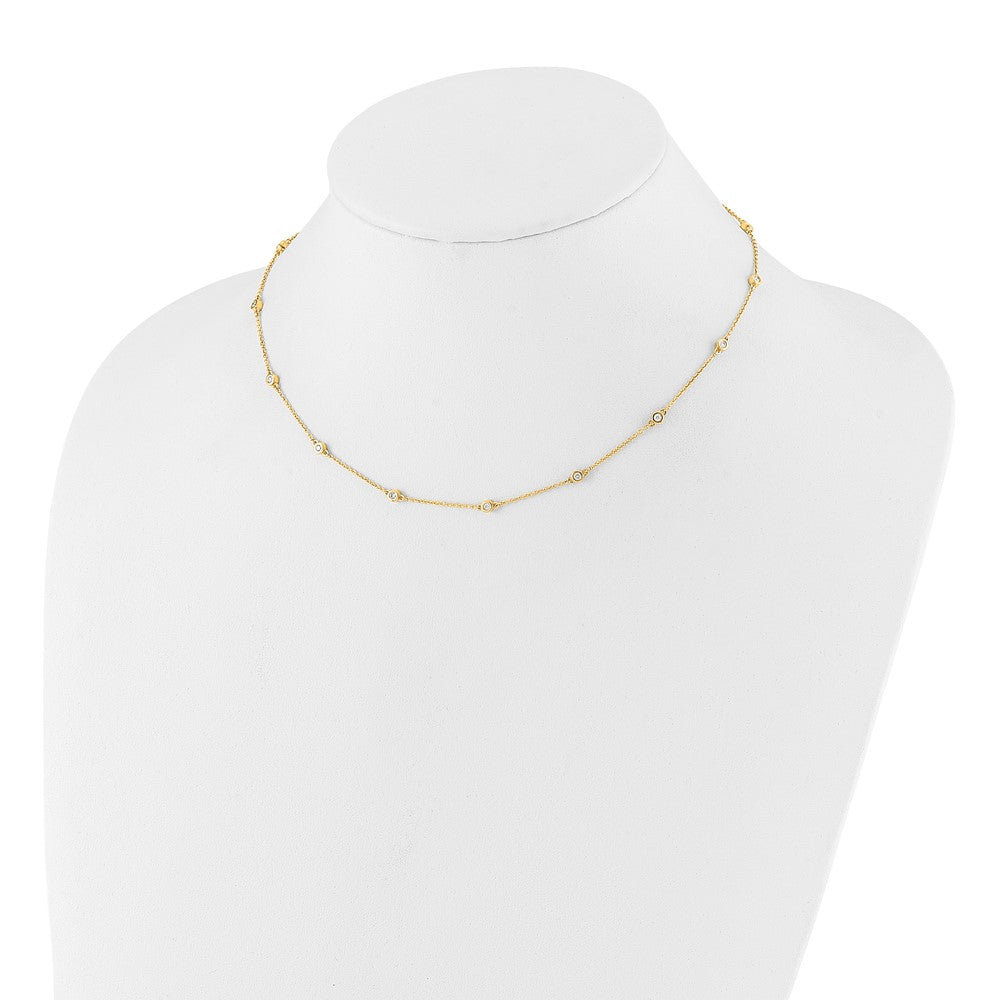 14K Gelbgold Echt Diamant Station Ankerkette Halskette