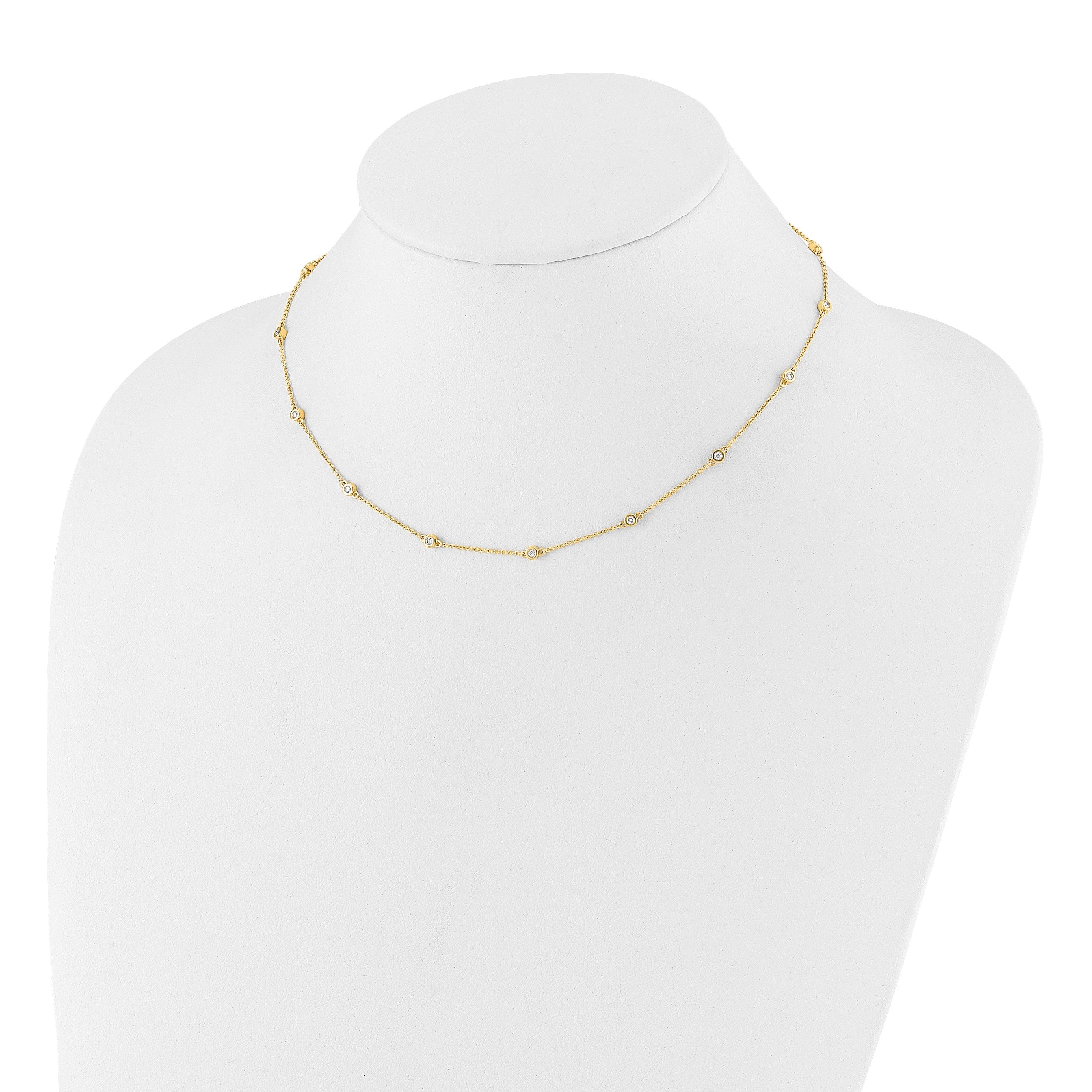 14K Gelbgold Echt Diamant Station Ankerkette Halskette