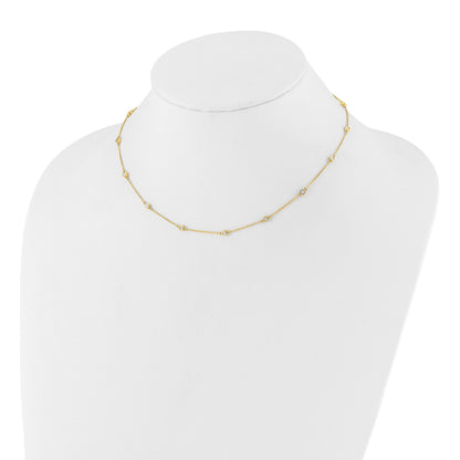 14K Gelbgold Echt Diamant Station Ankerkette Halskette