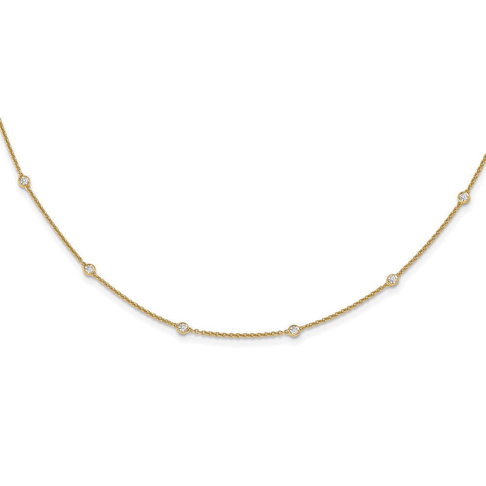 14K Gelbgold Echt Diamant Station Ankerkette Halskette