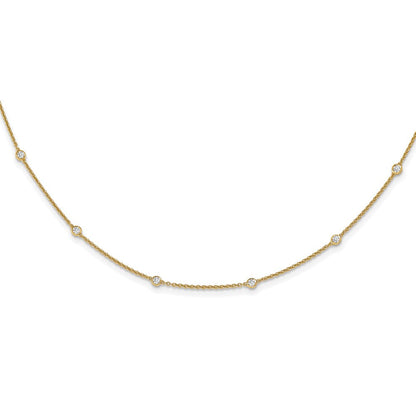 14K Gelbgold Echt Diamant Station Ankerkette Halskette