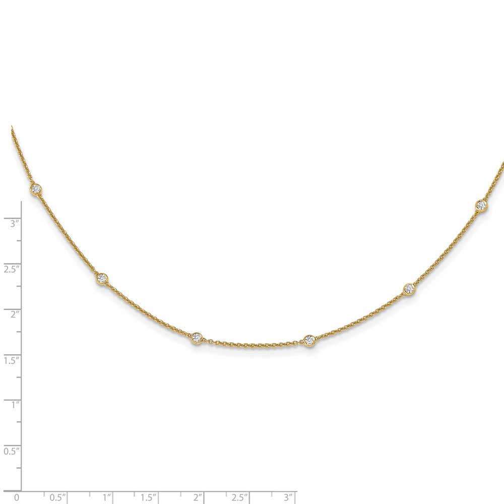 14K Gelbgold Echt Diamant Station Ankerkette Halskette