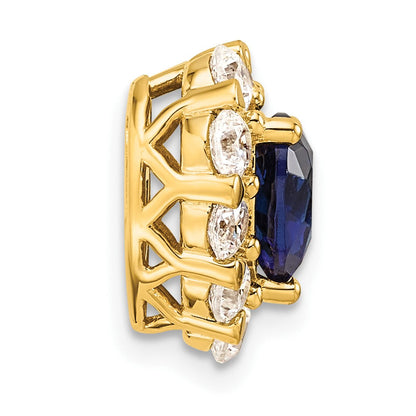 14K Gelbgold Herz-Halo-Ketten-Gleitanhänger mit 1 ct. Laborgezüchtetem Diamant VS/SI+ G+ und Laborgezüchtetem Blauen Saphir
