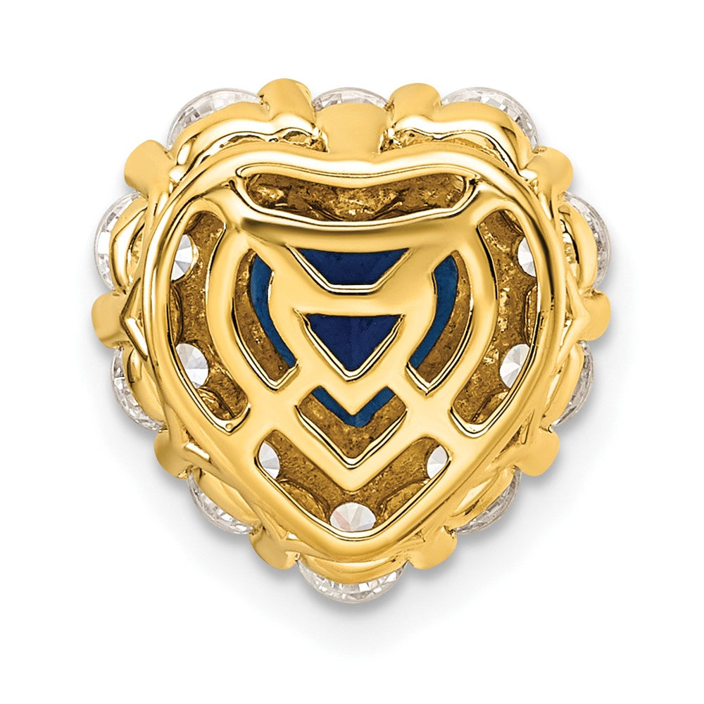 14K Gelbgold Herz-Halo-Ketten-Gleitanhänger mit 1 ct. Laborgezüchtetem Diamant VS/SI+ G+ und Laborgezüchtetem Blauen Saphir