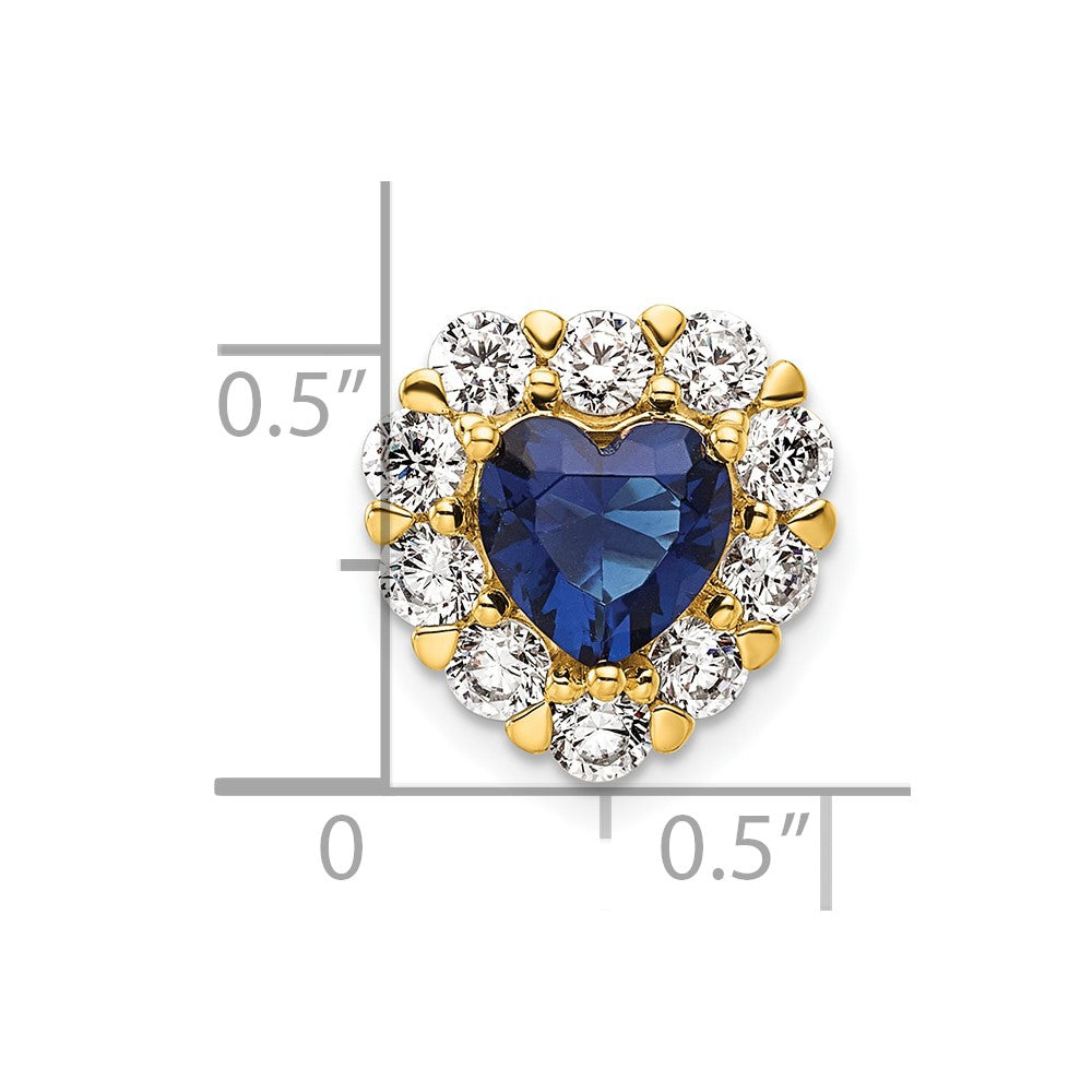 14K Gelbgold Herz-Halo-Ketten-Gleitanhänger mit 1 ct. Laborgezüchtetem Diamant VS/SI+ G+ und Laborgezüchtetem Blauen Saphir