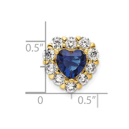 14K Gelbgold Herz-Halo-Ketten-Gleitanhänger mit 1 ct. Laborgezüchtetem Diamant VS/SI+ G+ und Laborgezüchtetem Blauen Saphir
