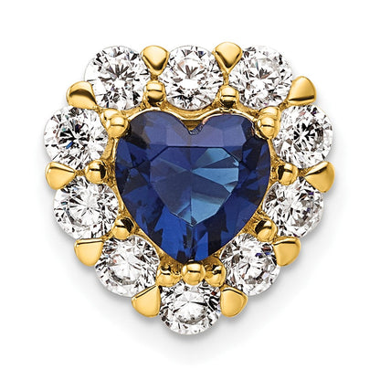 14K Gelbgold Herz-Halo-Ketten-Gleitanhänger mit 1 ct. Laborgezüchtetem Diamant VS/SI+ G+ und Laborgezüchtetem Blauen Saphir