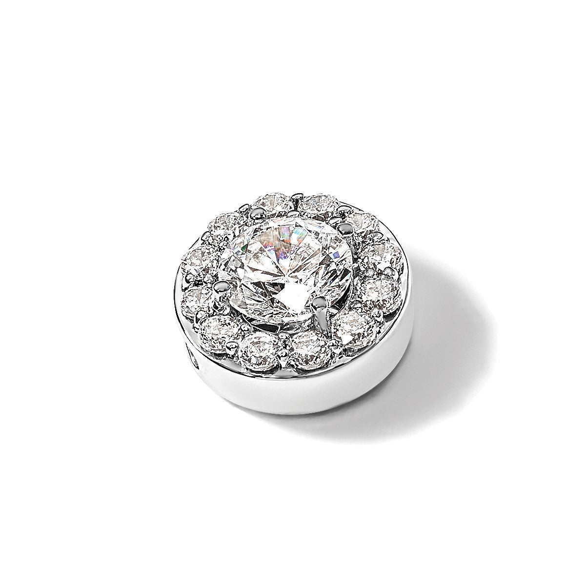 14K Weißgold Gleitanhänger mit Kette, 1 ct. im Labor gezüchteten Diamanten VS/SI+ G+, rund, mit Halo