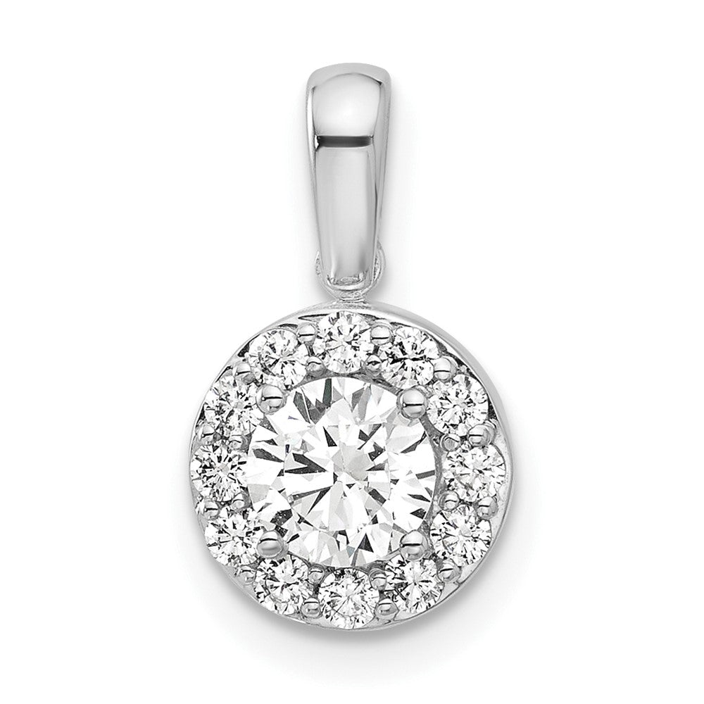 14K Weißgold Halo-Anhänger mit 0,75 ct. laborgezüchtetem Diamant im Rundschliff VS/SI+ G+