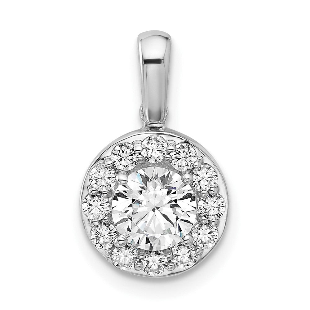 14K Weißgold Anhänger mit 1 ct. im Labor gezüchteten Diamanten, VS/SI+ G+, rund, mit Halo-Fassung