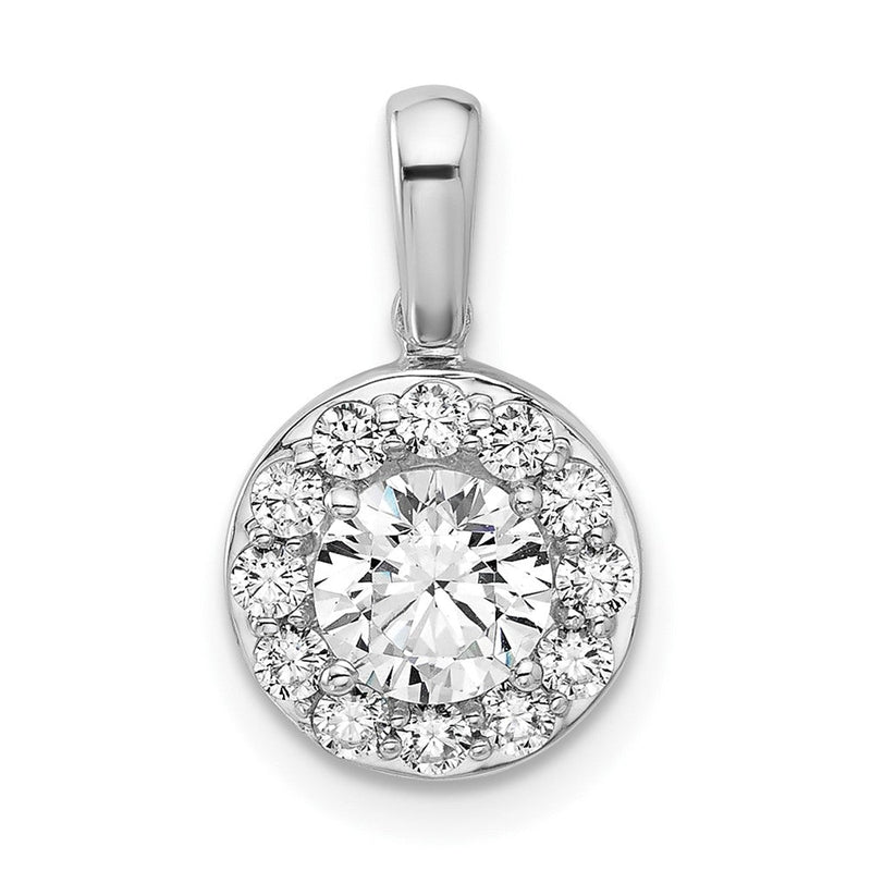 14K Weißgold Anhänger mit 1 ct. im Labor gezüchteten Diamanten, VS/SI+ G+, rund, mit Halo-Fassung
