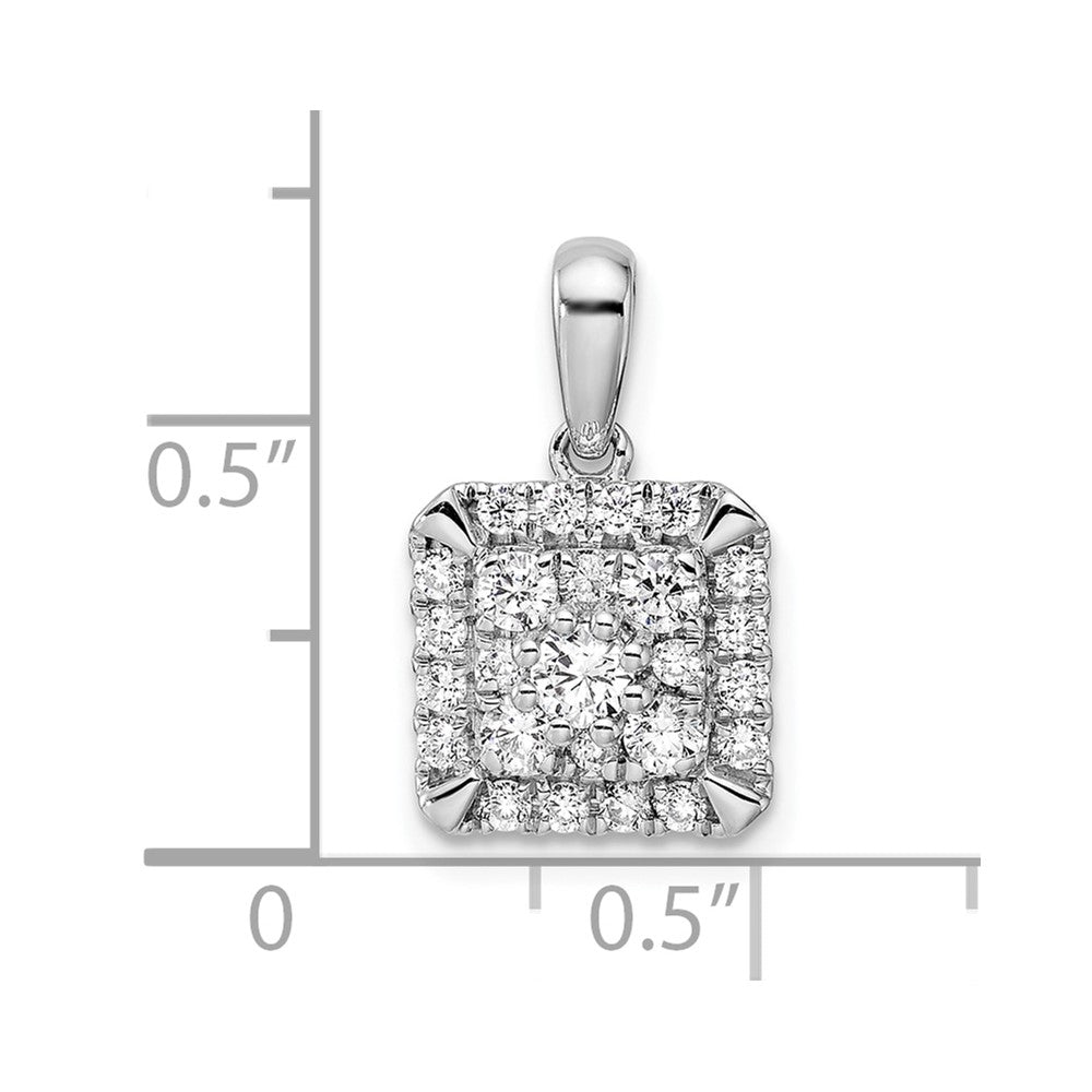 14K Weißgold Anhänger mit 0,5 ct. laborgezüchteten Diamanten VS/SI+ G+, quadratisches Cluster-Design