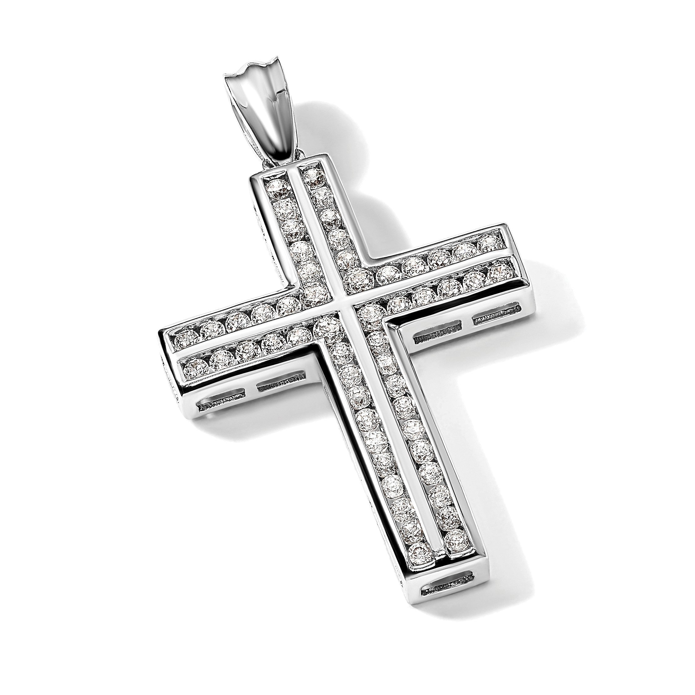 14 Karat Weißgold Doppelkreuz-Anhänger mit 1 ct. laborgezüchtetem Diamant VS/SI+ G+
