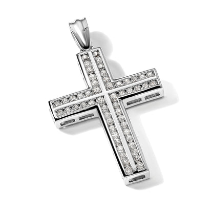 14 Karat Weißgold Doppelkreuz-Anhänger mit 1 ct. laborgezüchtetem Diamant VS/SI+ G+
