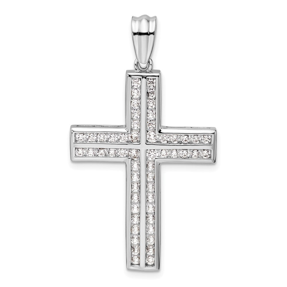 14 Karat Weißgold Doppelkreuz-Anhänger mit 1 ct. laborgezüchtetem Diamant VS/SI+ G+