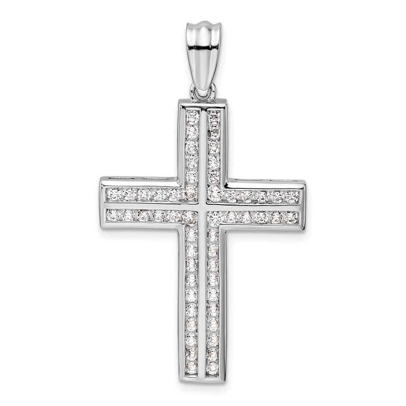 14 Karat Weißgold Doppelkreuz-Anhänger mit 1 ct. laborgezüchtetem Diamant VS/SI+ G+