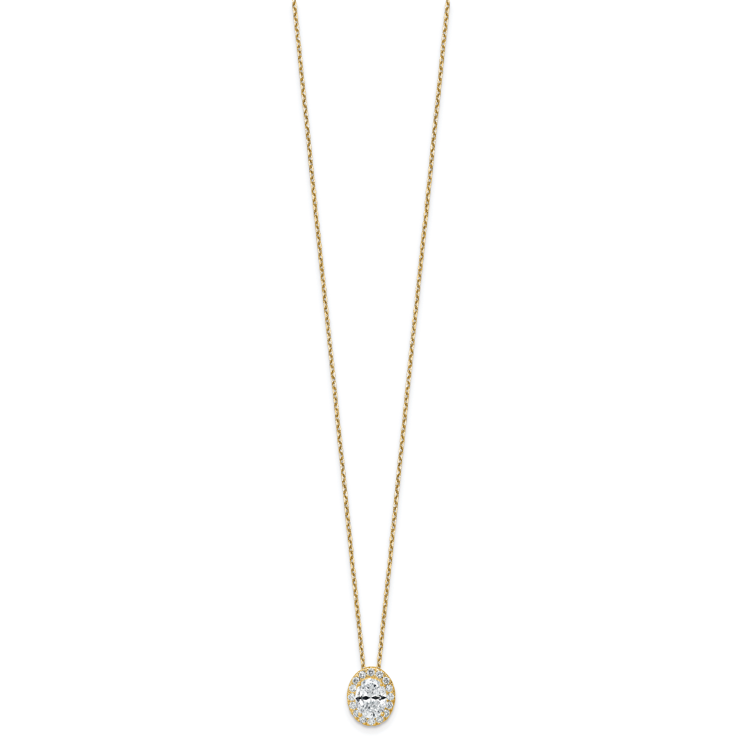 14 Karat Gelbgold 2,5 ct. zertifizierter, im Labor gezüchteter Diamant VS/SI+ G+ 45,7 cm (18 Zoll) Oval-Halo-Anhänger-Halskette