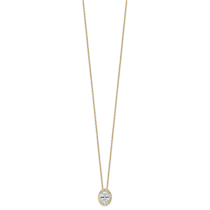 14 Karat Gelbgold 2,5 ct. zertifizierter, im Labor gezüchteter Diamant VS/SI+ G+ 45,7 cm (18 Zoll) Oval-Halo-Anhänger-Halskette