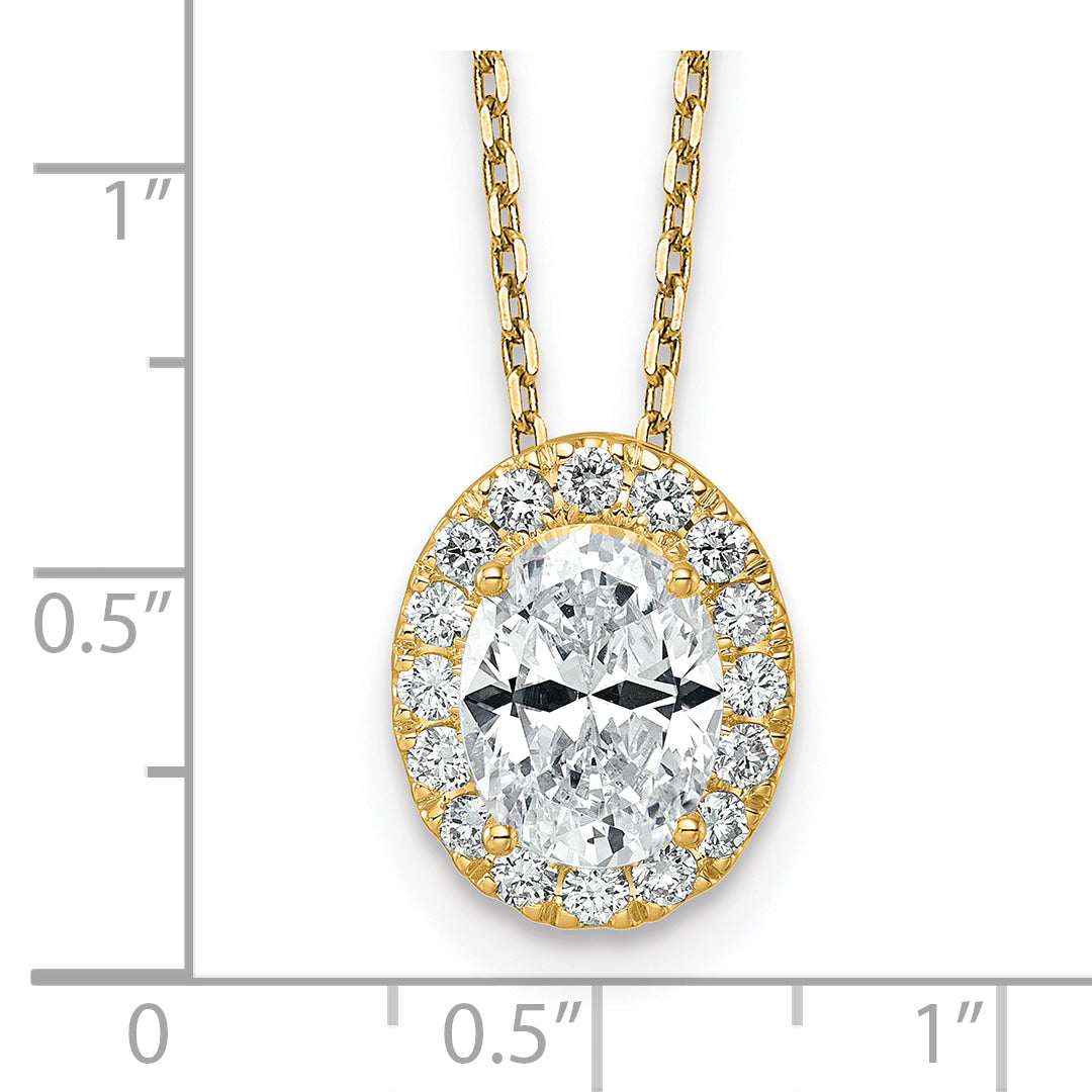 14 Karat Gelbgold 2,5 ct. zertifizierter, im Labor gezüchteter Diamant VS/SI+ G+ 45,7 cm (18 Zoll) Oval-Halo-Anhänger-Halskette