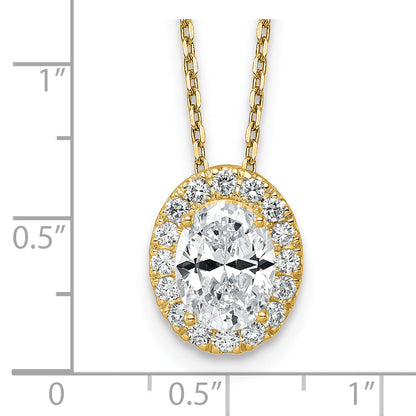 14 Karat Gelbgold 2,5 ct. zertifizierter, im Labor gezüchteter Diamant VS/SI+ G+ 45,7 cm (18 Zoll) Oval-Halo-Anhänger-Halskette