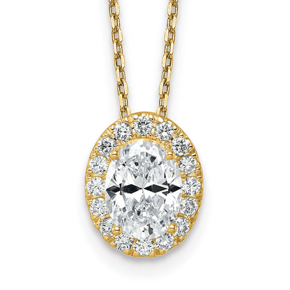 14 Karat Gelbgold 2,5 ct. zertifizierter, im Labor gezüchteter Diamant VS/SI+ G+ 45,7 cm (18 Zoll) Oval-Halo-Anhänger-Halskette