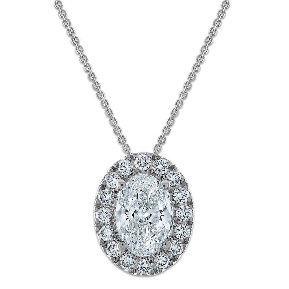 14K Weißgold Halskette mit ovalem Halo-Anhänger, 2,5 ct. zertifizierter im Labor gezüchteter Diamant, VS/SI+ G+, 45 cm