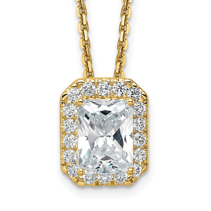 14K Gelbgold 2,5 ct. Zertifizierter Laborgezüchteter Diamant VS/SI+ G+ Komplette 18 Zoll Radiant-Halo-Anhänger-Halskette