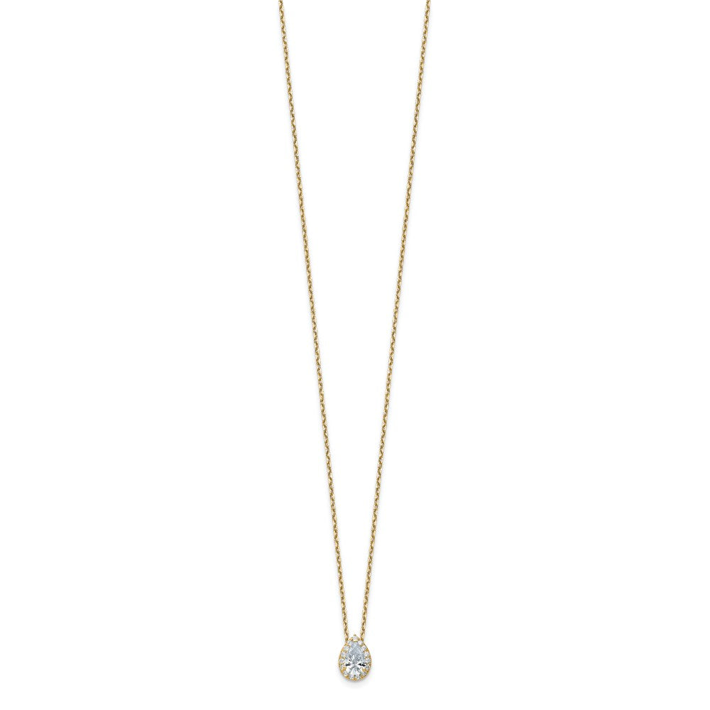14K Gelbgold Halskette mit Anhänger, 2,375 ct. zertifiziertem, im Labor gezüchtetem Diamant VS/SI+ G+, Birnenschliff-Halo, 45 cm (18 Zoll)