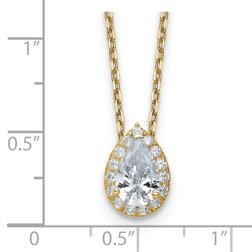 14K Gelbgold Halskette mit Anhänger, 2,375 ct. zertifiziertem, im Labor gezüchtetem Diamant VS/SI+ G+, Birnenschliff-Halo, 45 cm (18 Zoll)