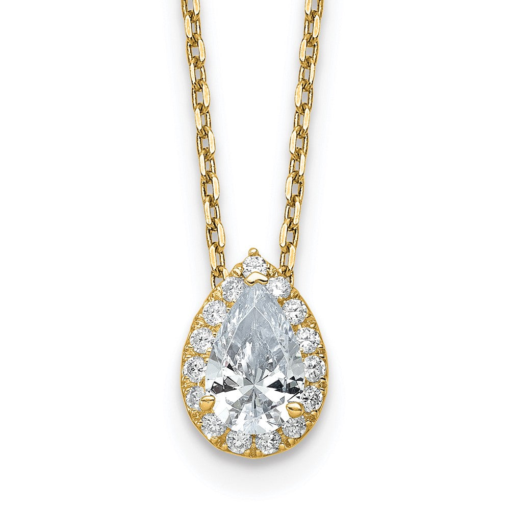 14K Gelbgold Halskette mit Anhänger, 2,375 ct. zertifiziertem, im Labor gezüchtetem Diamant VS/SI+ G+, Birnenschliff-Halo, 45 cm (18 Zoll)