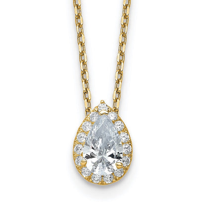 14K Gelbgold Halskette mit Anhänger, 2,375 ct. zertifiziertem, im Labor gezüchtetem Diamant VS/SI+ G+, Birnenschliff-Halo, 45 cm (18 Zoll)