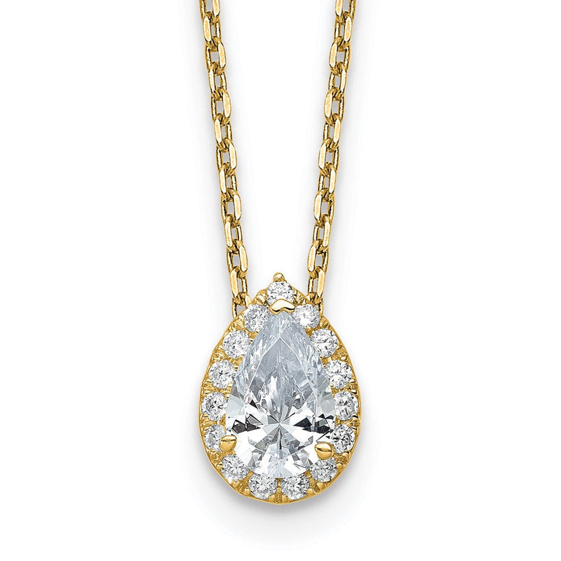 14K Gelbgold Halskette mit Anhänger, 2,375 ct. zertifiziertem, im Labor gezüchtetem Diamant VS/SI+ G+, Birnenschliff-Halo, 45 cm (18 Zoll)
