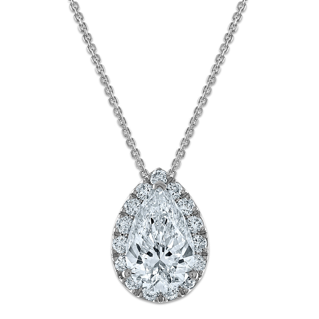 14K Weißgold Anhänger-Halskette mit Birnen-Halo, 2,375 ct. zertifiziertem, im Labor gezüchtetem Diamant, VS/SI+ G+, 18 Zoll