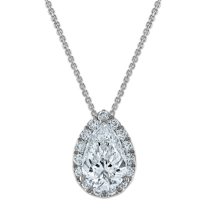 14K Weißgold Anhänger-Halskette mit Birnen-Halo, 2,375 ct. zertifiziertem, im Labor gezüchtetem Diamant, VS/SI+ G+, 18 Zoll