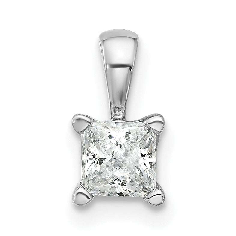 14K Weißgold Anhänger mit 0,5 ct. im Labor gezüchteten Diamanten VS/SI+ G+, Prinzess-Schliff, Vierzack-Fassung