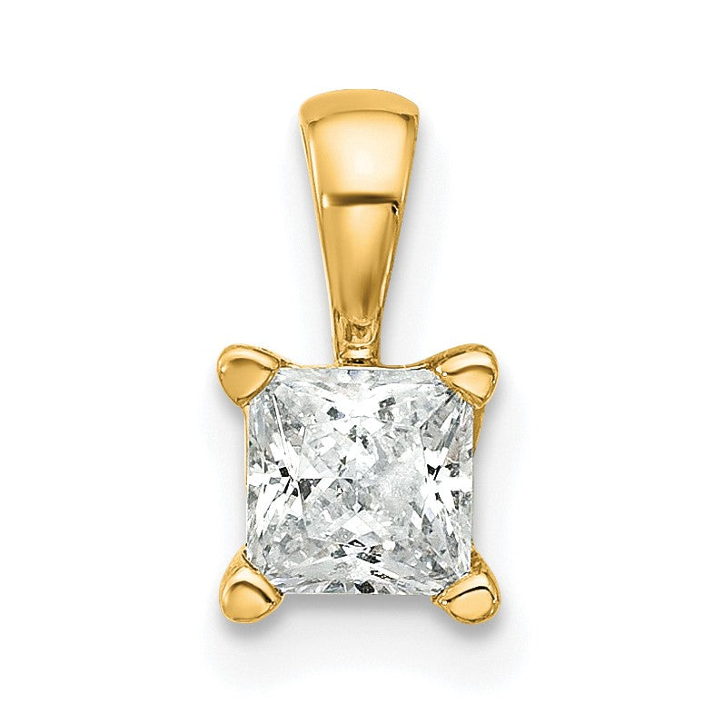 14 Karat Gelbgold 0,5 ct. zertifizierter, im Labor gezüchteter Diamant VS/SI+ G+ Princess-Schliff Anhänger mit Vierzackenfassung