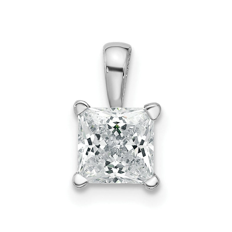 14K Weißgold Anhänger mit 1 ct. Labordiamant im Princess-Schliff, VS/SI+ G+, Vierkrappenfassung