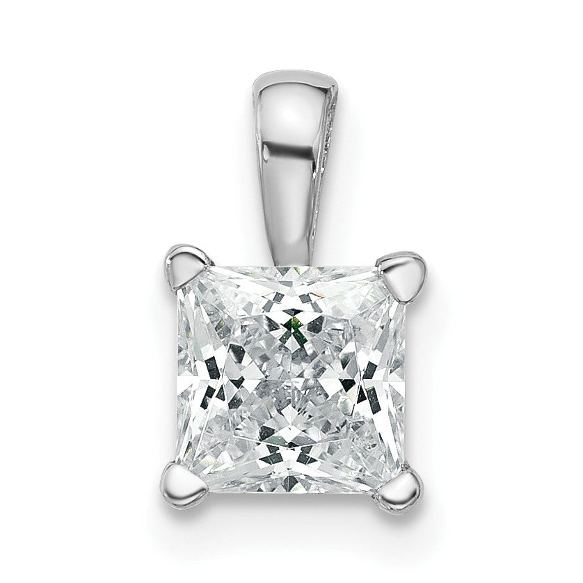14K Weißgold Anhänger mit 1 ct. zertifiziertem, im Labor gezüchtetem Diamant VS/SI+ G+ im Prinzess-Schliff mit Vierkrappenfassung
