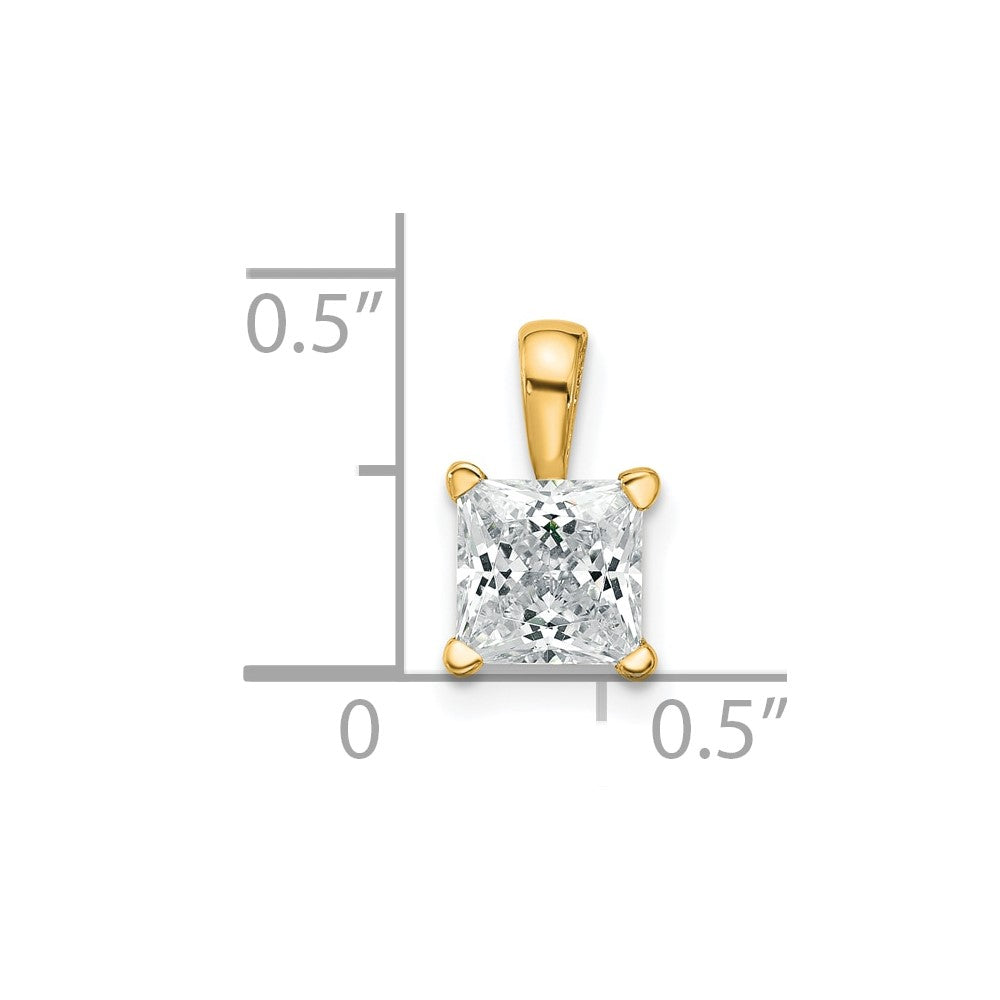 14K Gelbgold Anhänger mit 1 ct. zertifiziertem, im Labor gezüchtetem Diamant VS/SI+ G+ im Prinzessschliff, komplette Vierkrappenfassung