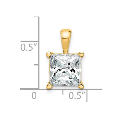 14K Gelbgold Anhänger mit 4 ct. zertifiziertem, im Labor gezüchtetem Diamanten VS/SI+ G+, Princess-Schliff, komplette Vierkrappenfassung