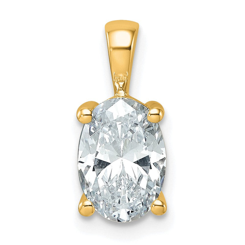 14K Gelbgold Anhänger mit 2 ct. zertifiziertem, laborgezüchtetem Diamant VS/SI+ G+, Oval, komplette Vier-Krappen-Fassung